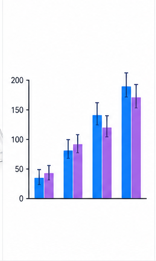 Grouped blue and purple bar chart with error bars
