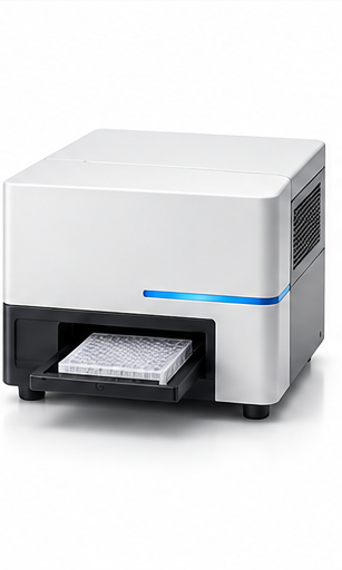 Illustrative representation, not an official manufacturer photograph Benchtop microplate reader with its plate drawer open