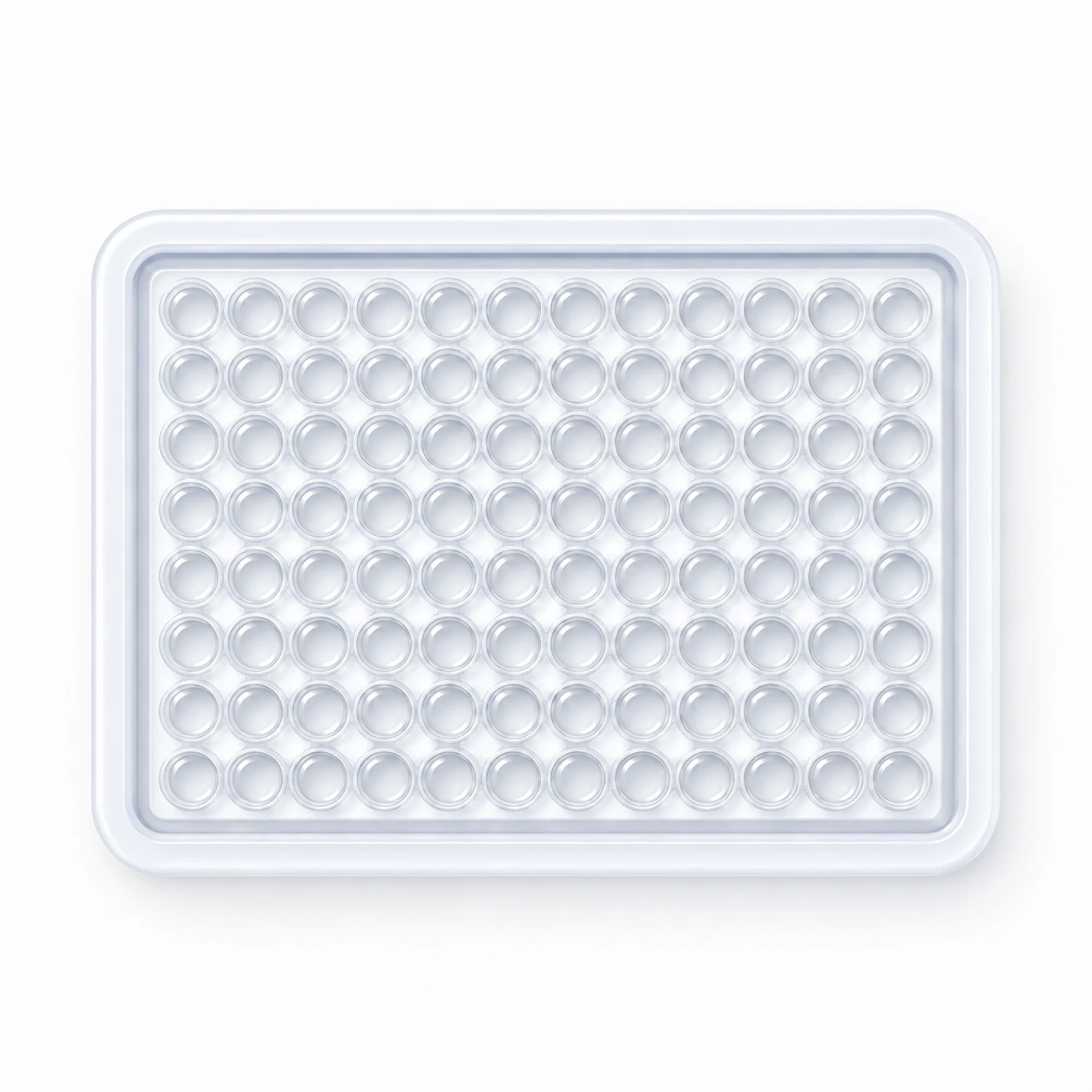 Empty clear 96-well plate, seen from above